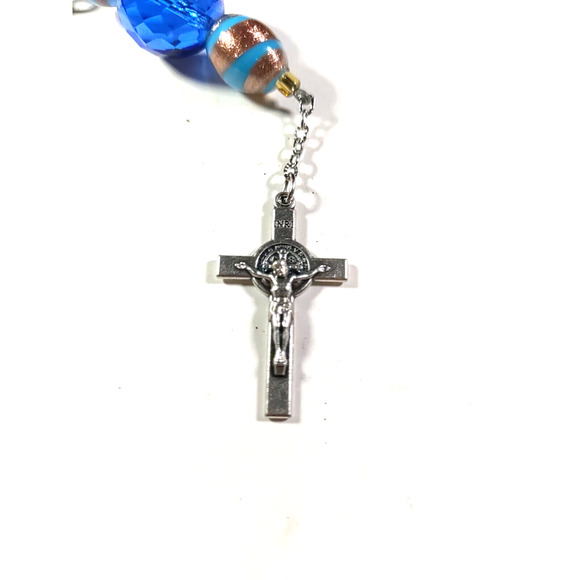 Cross Blue Beaded Keychain Long - Picture 5 of 7
